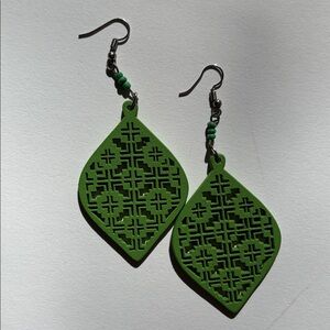 Green Laser Cut Teardrop Dangle Earrings